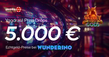 Wunderino Yggdrasil Preis Drops: 5.000 € Echtgeld ohne Umsatzbedingungen