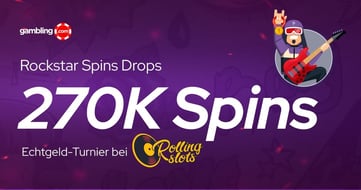 Rolling Slots Rockstar Spins Drops: 270.000 Freispiele im Daily Turnier