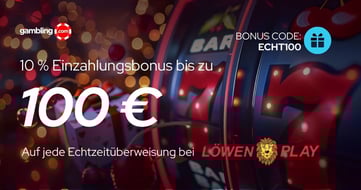 Löwen Play Bonus: 10 % bis 100 € auf jede Einzahlung mit Echtzeitüberweisung