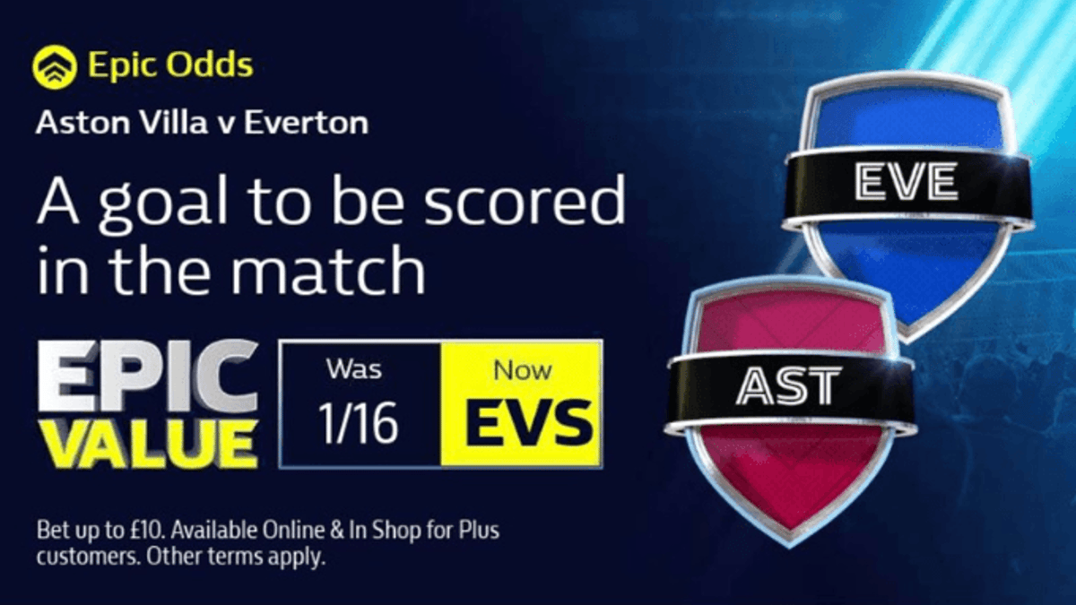 Aston Villa v Everton – A Goal To Be Scored - Was 1/16 - Now Evens With William Hill