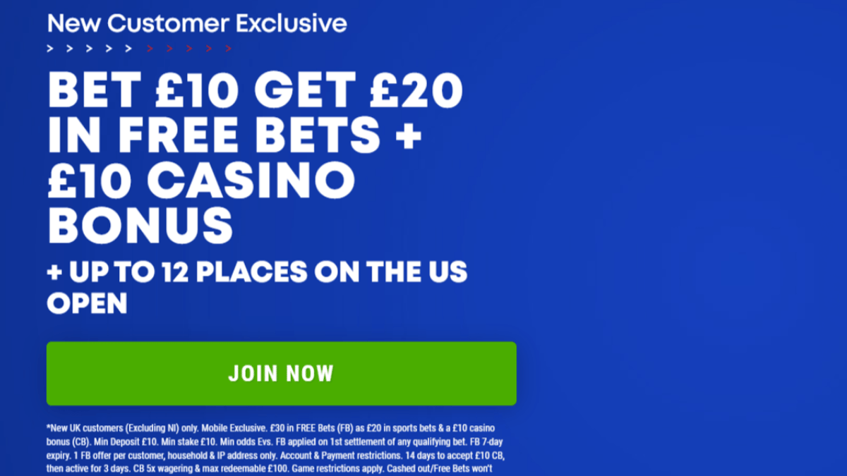 US Open Betting Offer: Bet £10 Get £20 + £10 Casino Bonus + Up to 12 Places available on the US Open