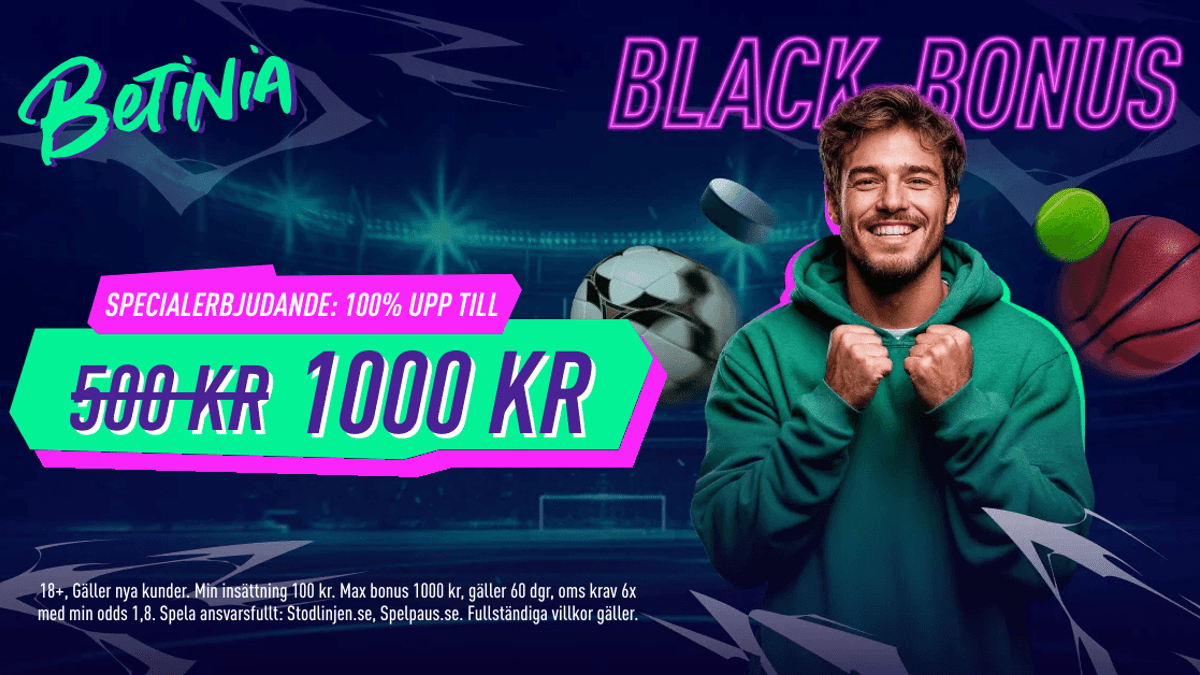 Fira Black Friday med Betinia – Höj din oddsbonus till 1000 kr idag! Fira Black Friday med Betinia – Höj din oddsbonus till 1000 kr idag!