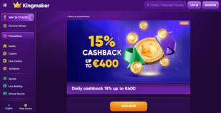 Kingmaker Live Casino Cashback