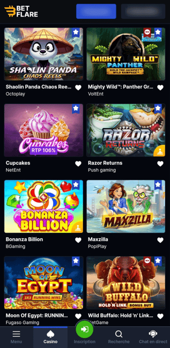 Betflare Casino sur Mobile