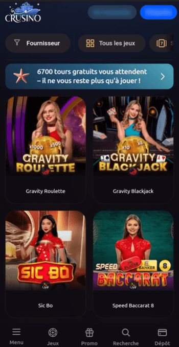 Crusino Casino sur Mobile