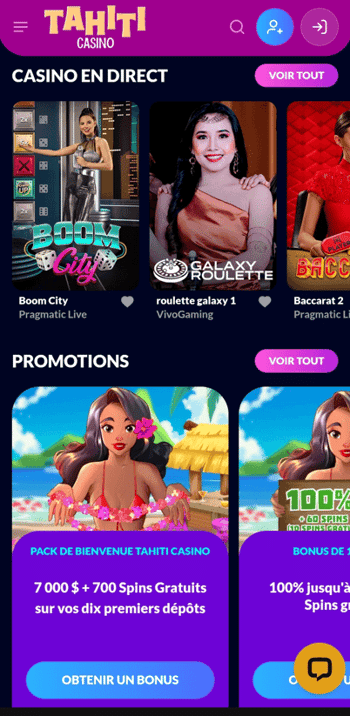 Tahiti Casino sur Mobile