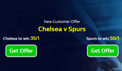 Chelsea vs Spurs Free Bet Offer:  Chelsea to win 35/1 or Spurs to win 50/1 With William Hill