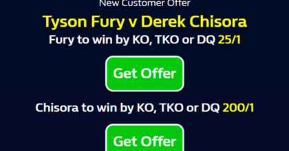 Fury vs Chisora Betting Promo: Back Tyson Fury at 25/1 or Dereck Chisora at 200/1 with William Hill