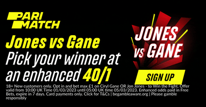 Jones vs Gane Betting Promo: Back Jon Jones or Ciryl Gane at 40/1 odds to win with Parimatch