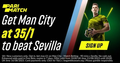UEFA Super Cup Betting Offer: 35/1 For Manchester City To Beat Sevilla