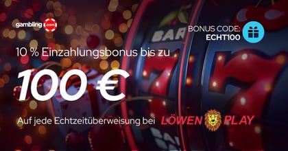 Löwen Play Bonus: 10 % bis 100 € auf jede Einzahlung mit Echtzeitüberweisung