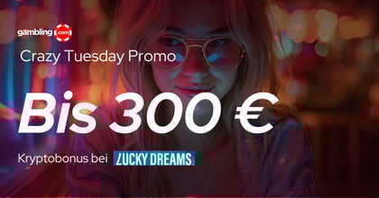 Lucky Dreams Verrückter Krypto Dienstag Promo: 100 % Bonus auf Krypto-Einzahlungen