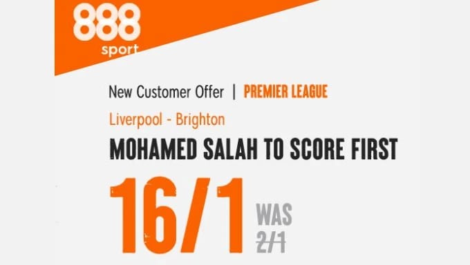 888Sport Mohamed Salah Promo: Bet Salah First Goal at 16/1 in Liverpool vs Brighton