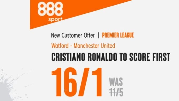 Watford vs Manchester United 888Sport Promo Code: Bet Cristiano Ronaldo First Goal at 16/1