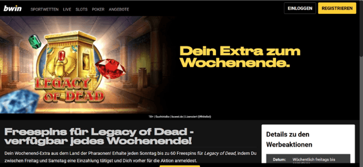 Bwin - Legacy of Dead Freispiele am Wochenende
