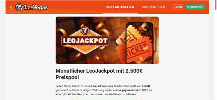 LeoVegas - LeoJackpot 2.500 € Preispool
