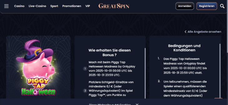 Greatspin Piggy Tab Halloween Turnier