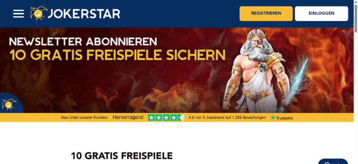 Jokerstar Races - 10 Gratis Spin für Newsletteranmeldung