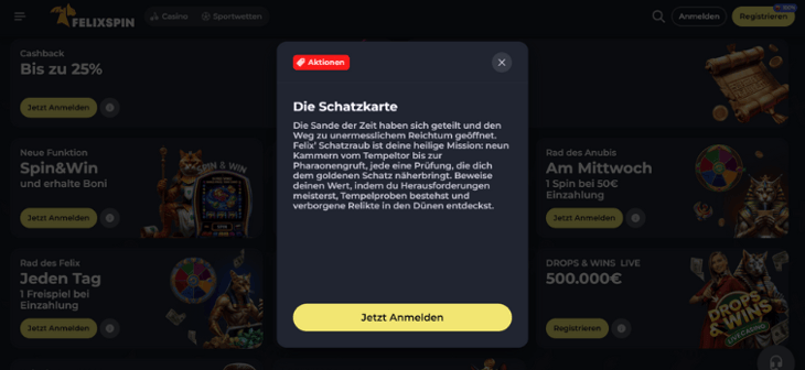 Felixspin - Schatzkarte - Bonusgeld, Freispiele &amp; Belohnungen