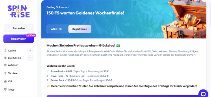 Spinrise - Freitag Rausch mit bis zu 150 Freispielen