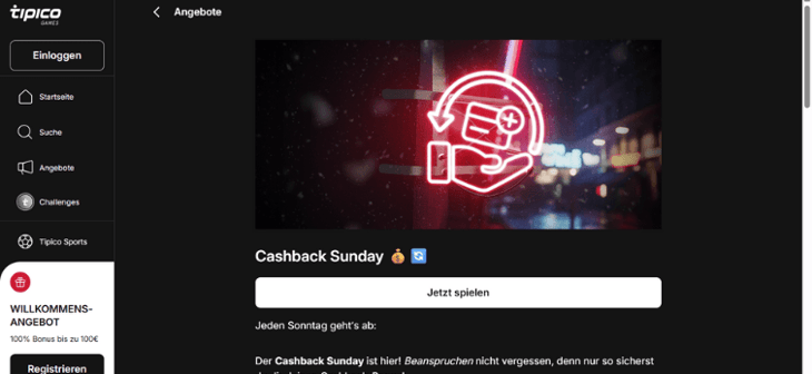 Tipico Games - Cashback Bonus