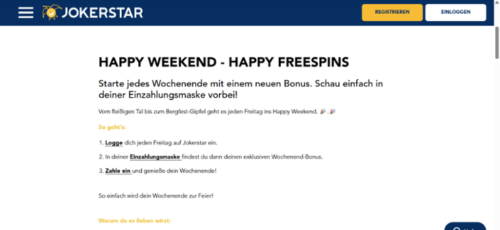 Jokerstar Happy Weekend - Jeden Freitag Überraschungsboni
