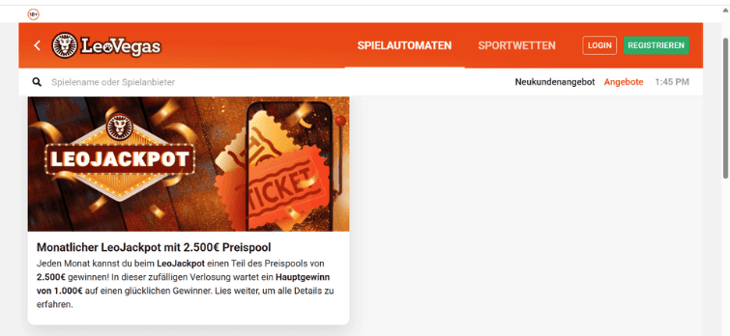 LeoVegas - Monatlicher Leo Jackpot