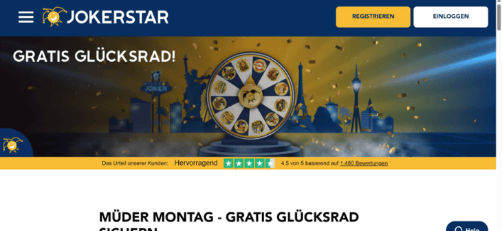 Jokerstar Müder Montag - Jeden Montag Gratis Glücksrad