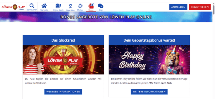 Löwen Play tägliches Glücksrad