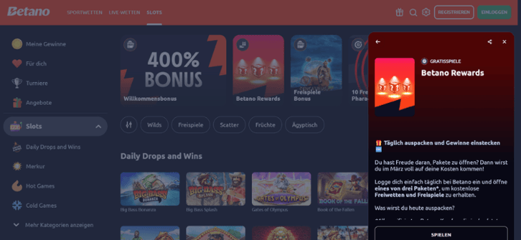 Betano - Pakete öffnen und Freispiele oder Freiwetten gewinnen