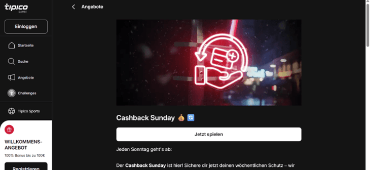 Tipico Games - Cashback Sunday