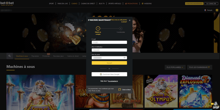 BetOBet casino inscription