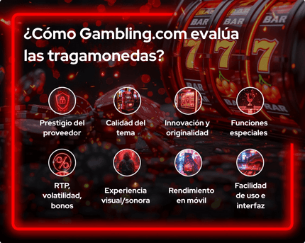 imagen de una slot de fondo con texto que expone los puntos de análisis de reseñas de slots