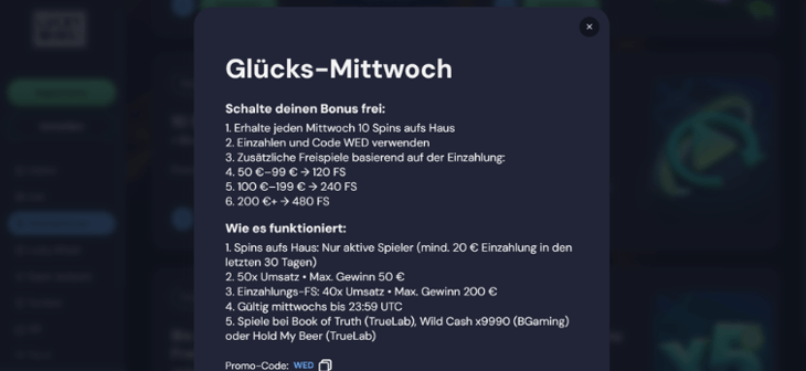 Lucky Wins Casino - Glücks Mittwoch- Bis zu 480 FS