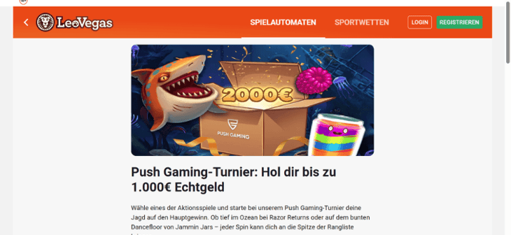 LeoVegas - Push Gaming Turnier mit 1.000 € Echtgeld