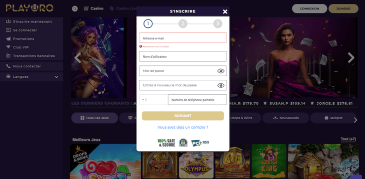 Playoro Casino Inscription