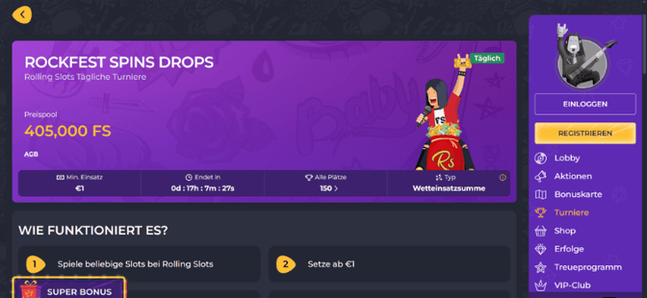 Rolling Slots Rockfest - 1.350 FS täglich