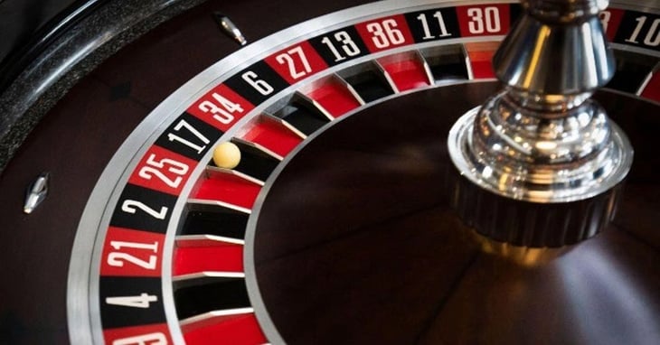 A still image of a roulette wheel at a casino