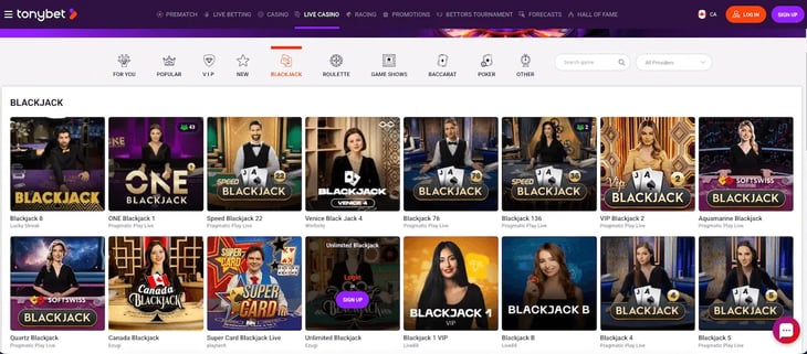 TonyBet Casino blackjack